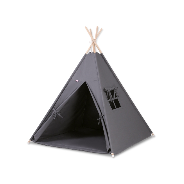Tipi pour Enfant avec Tapis de Sol et Plumes Décoratives Anthracite