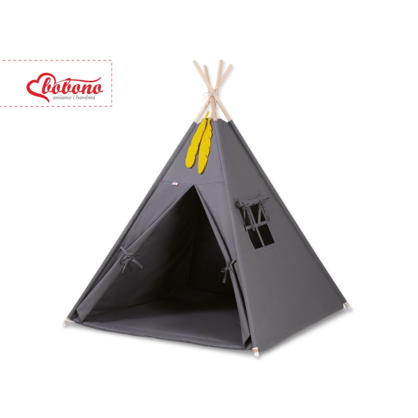 Tipi pour Enfant avec Tapis de Sol et Plumes Décoratives Anthracite