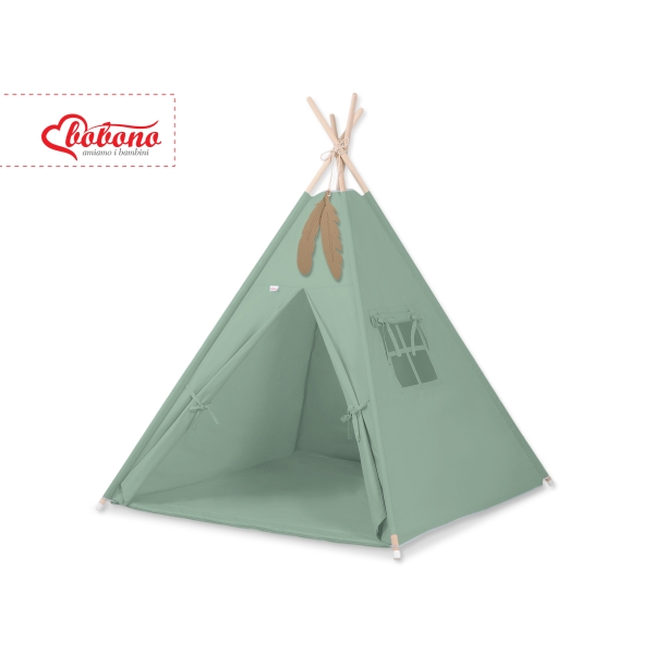 Tipi pour Enfant avec Tapis de Sol et Plumes Décoratives Blanc Vert