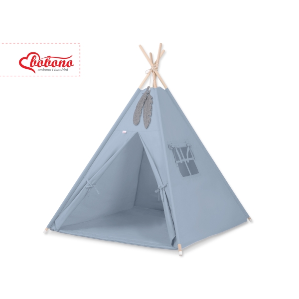 Tipi pour Enfant avec Tapis de Sol et Plumes Décoratives Bleu Pastel