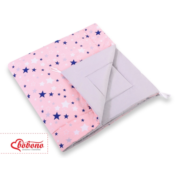 Tipi pour Enfant avec Tapis de Sol et Plumes Décoratives Bleu Rose Gris étoiles