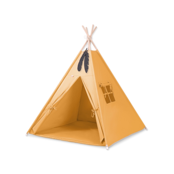 Tipi pour Enfant avec Tapis de Sol et Plumes Décoratives Miel