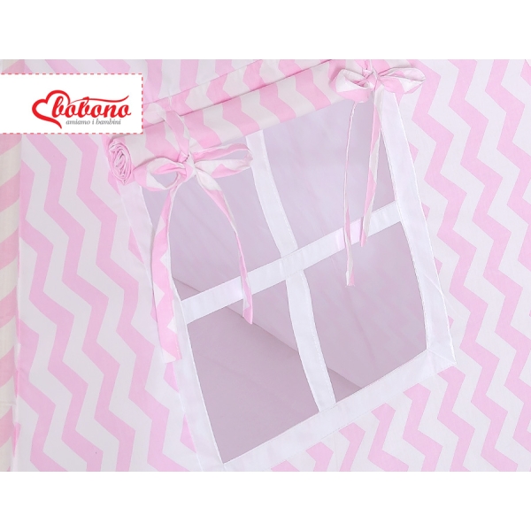 Tipi pour Enfant avec Tapis de Sol et Plumes Décoratives Rose Chevron