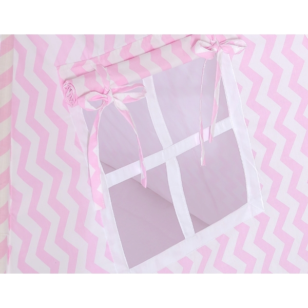 Tipi pour Enfant avec Tapis de Sol et Plumes Décoratives Rose Chevron