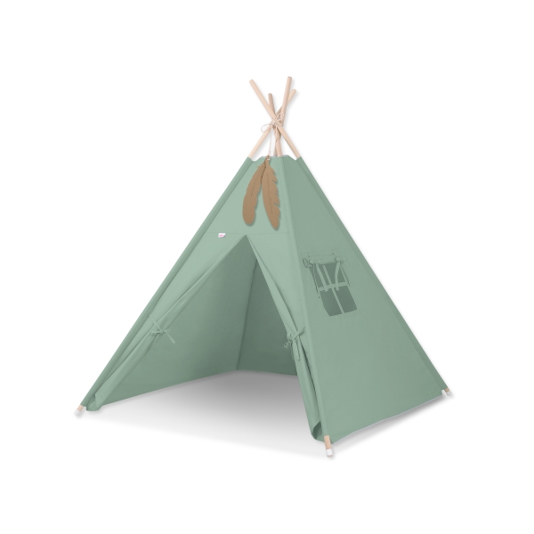 Tipi pour Enfant + Plumes Décoratives Blanc Vert