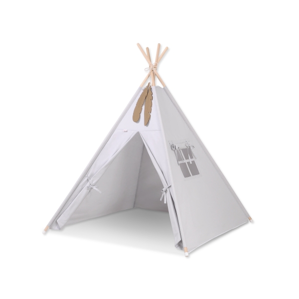 Tipi pour Enfant + Plumes Décoratives Gris