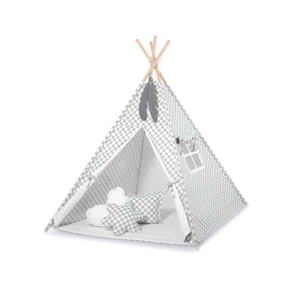Tipi pour Enfant + Plumes Décoratives Gris