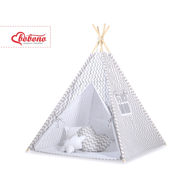 Tipi pour Enfant + Plumes Décoratives Gris Chevron