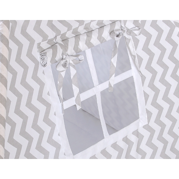 Tipi pour Enfant + Plumes Décoratives Gris Chevron