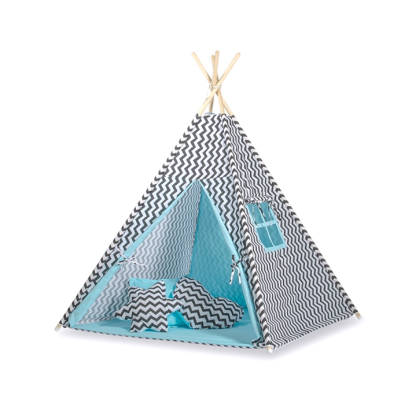 Tipi pour Enfant + Plumes Décoratives Noir Bleu Chevron