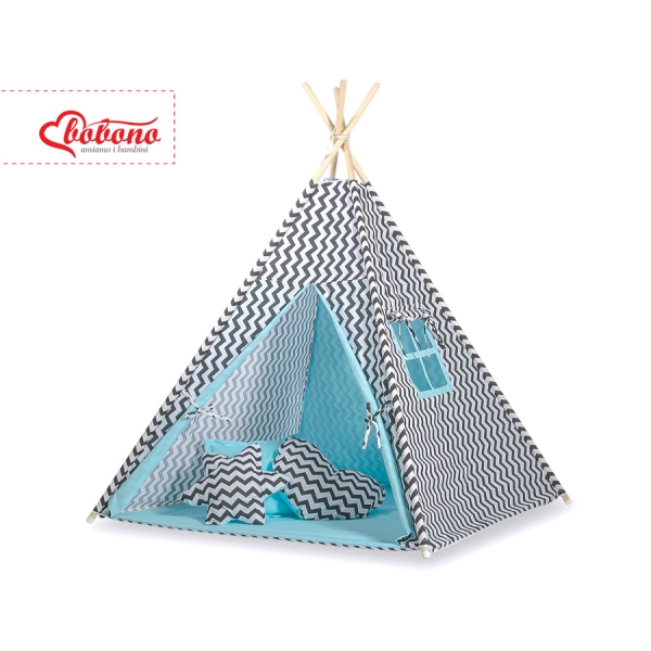 Tipi pour Enfant + Plumes Décoratives Noir Bleu Chevron