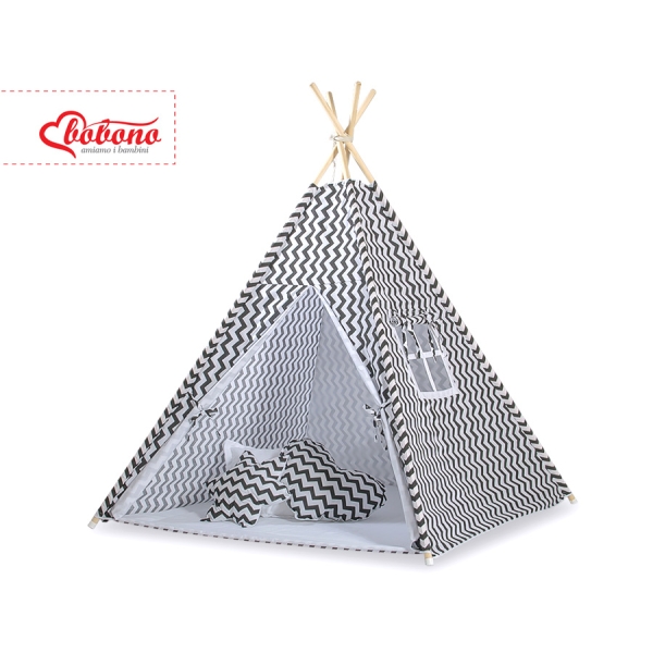 Tipi pour Enfant + Plumes Décoratives Noir Chevron