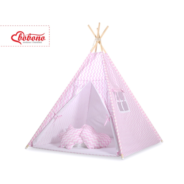 Tipi pour Enfant + Plumes Décoratives Rose Chevron