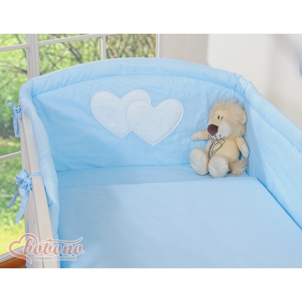 Tour de Lit Bébé a Barreaux Bleu Rayures Cœurs