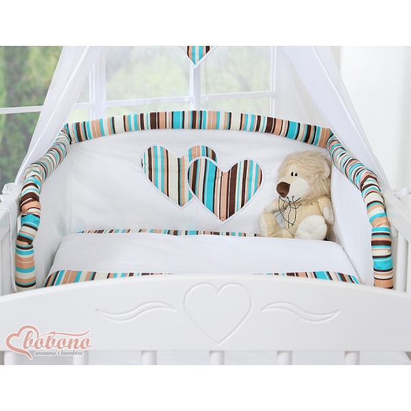 Tour de Lit Bébé a Barreaux Brun Rayures Cœurs