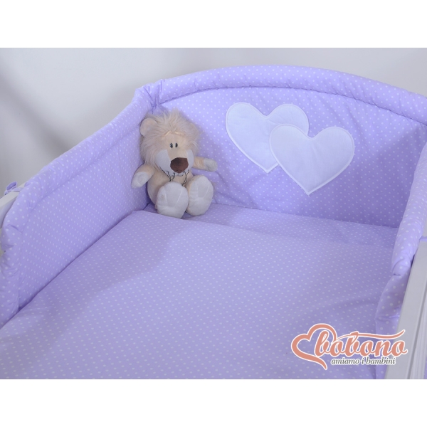 Tour de Lit Bébé a Barreaux Lila à Pois Cœurs