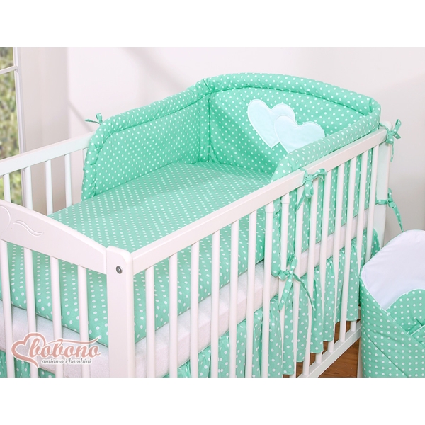 Tour de Lit Bébé a Barreaux Menthe à Pois Cœurs