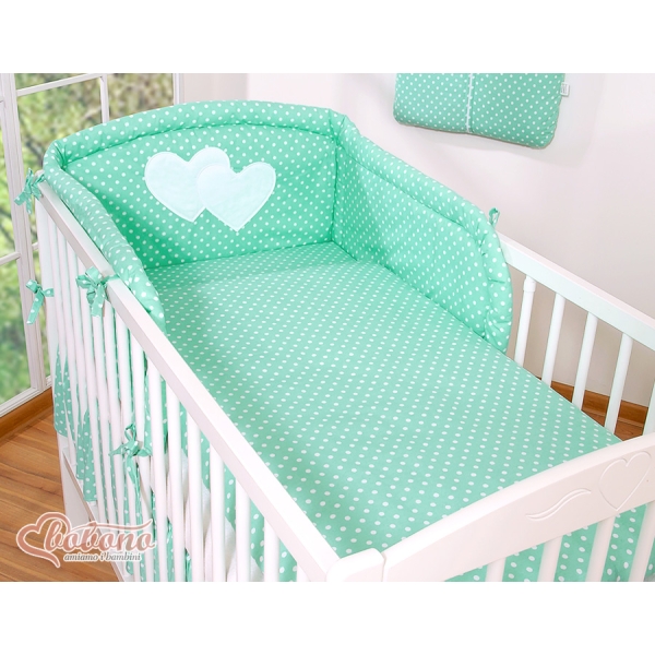 Tour de Lit Bébé a Barreaux Menthe à Pois Cœurs