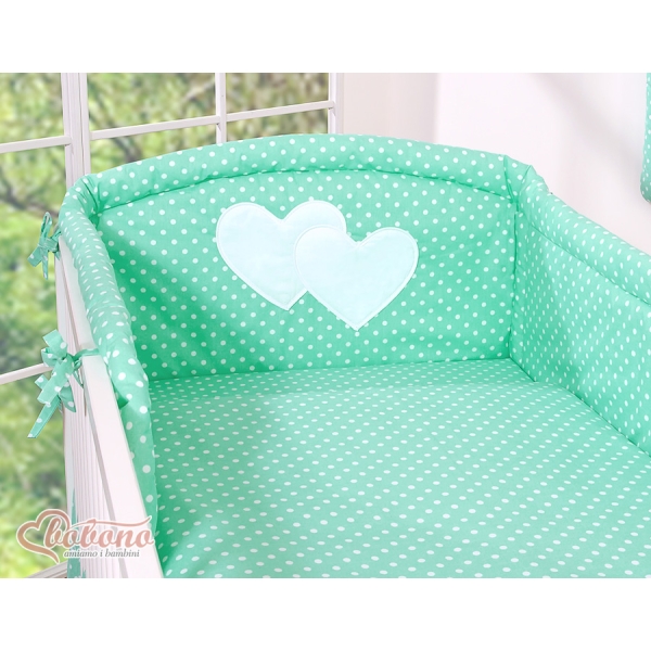 Tour de Lit Bébé a Barreaux Menthe à Pois Cœurs
