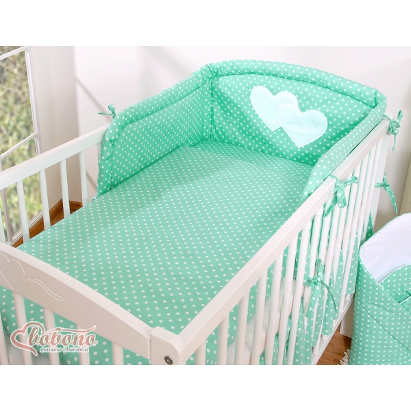 Tour de Lit Bébé a Barreaux Menthe à Pois Cœurs