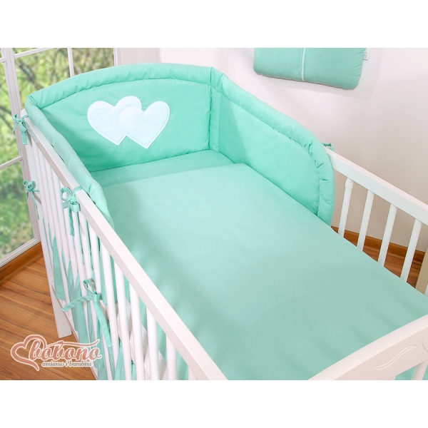 Tour de Lit Bébé a Barreaux Menthe Cœurs