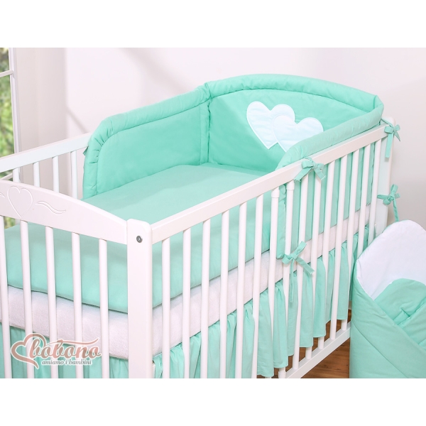 Tour de Lit Bébé a Barreaux Menthe Cœurs