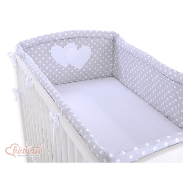Tour de Lit Bébé a Barreaux XXL Gris à Pois Cœurs