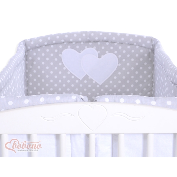 Tour de Lit Bébé a Barreaux XXL Gris à Pois Cœurs