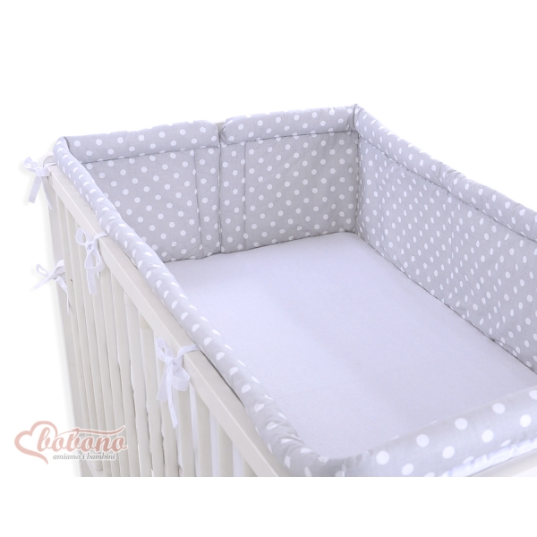 Tour de Lit Bébé a Barreaux XXL Gris à Pois Cœurs