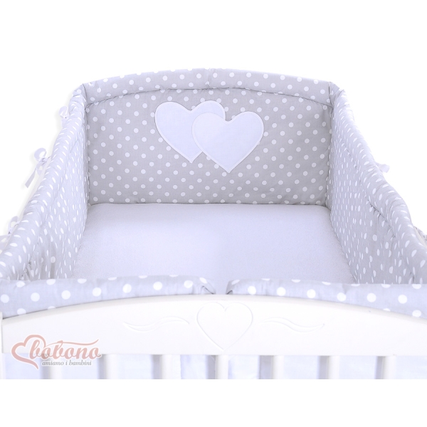 Tour de Lit Bébé a Barreaux XXL Gris à Pois Cœurs