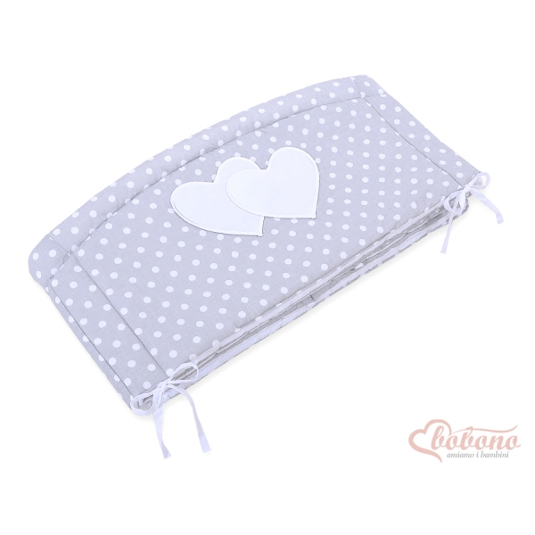 Tour de Lit Bébé a Barreaux XXL Gris à Pois Cœurs