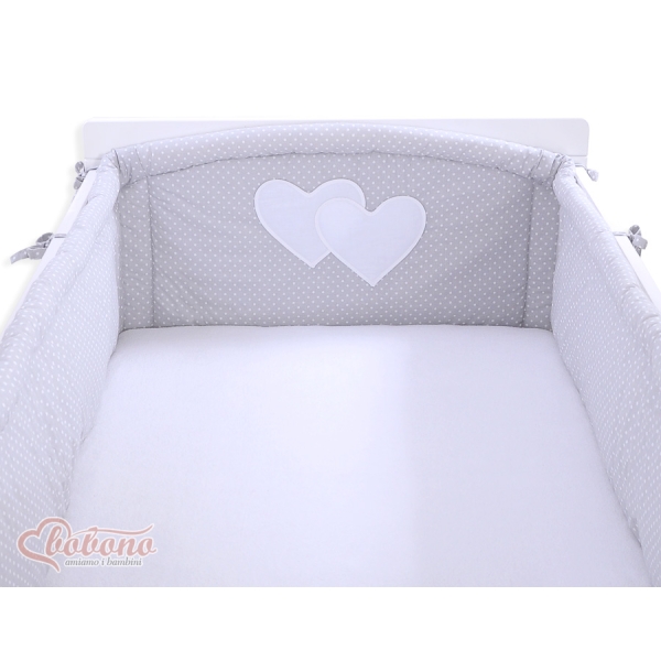 Tour de Lit Bébé a Barreaux XXL Gris à Pois Cœurs