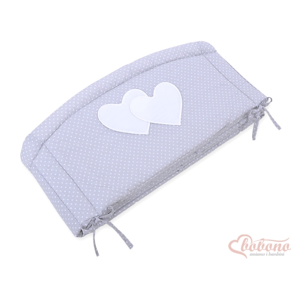 Tour de Lit Bébé a Barreaux XXL Gris à Pois Cœurs