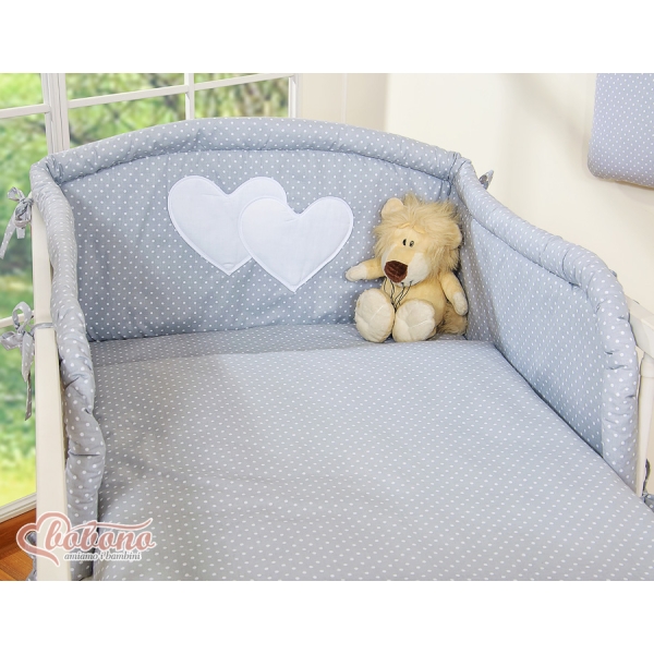 Tour de Lit Bébé Gris à Pois Cœurs