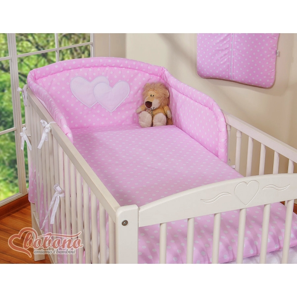 Tour de Lit Bébé Rose à Pois Cœurs