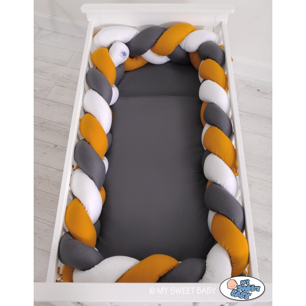 Tour de Lit Bébé Tressé 360cm Anti-chocs Blanc Anthracite Miel