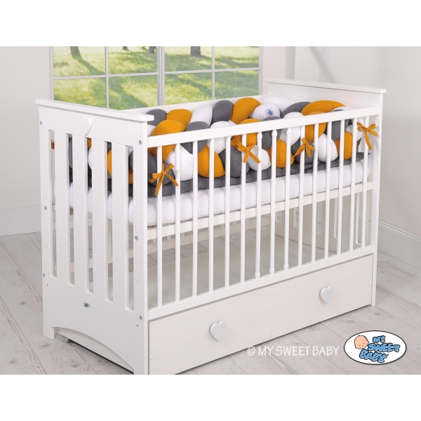 Tour de Lit Bébé Tressé 360cm Anti-chocs Blanc Anthracite Miel