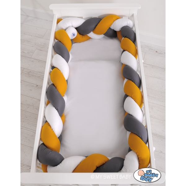 Tour de Lit Bébé Tressé 360cm Anti-chocs Blanc Anthracite Miel