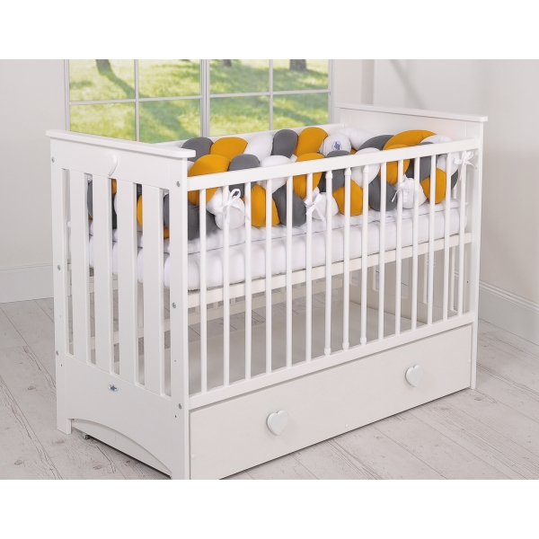 Tour de Lit Bébé Tressé 360cm Anti-chocs Blanc Anthracite Miel