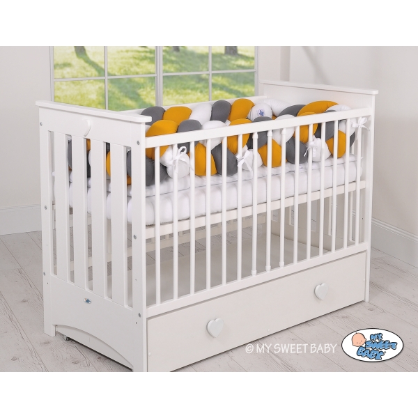 Tour de Lit Bébé Tressé 360cm Anti-chocs Blanc Anthracite Miel