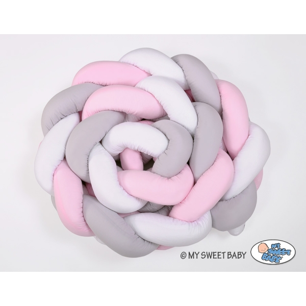Tour de Lit Bébé Tressé 360cm Anti-chocs Rose Blanc Gris
