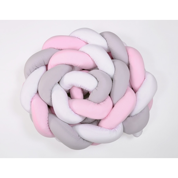 Tour de Lit Bébé Tressé 360cm Anti-chocs Rose Blanc Gris