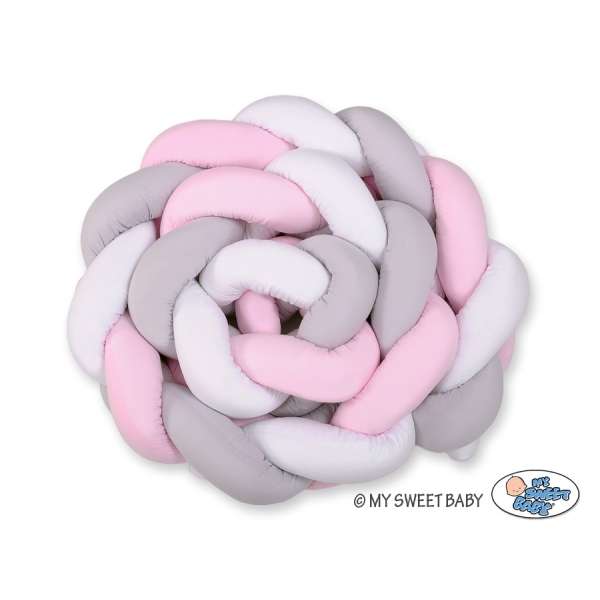 Tour de Lit Bébé Tressé 360cm Anti-chocs Rose Blanc Gris