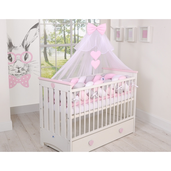 Tour de Lit Bébé Tressé 360cm Anti-chocs Rose Blanc Gris