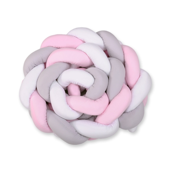 Tour de Lit Bébé Tressé 360cm Anti-chocs Rose Blanc Gris