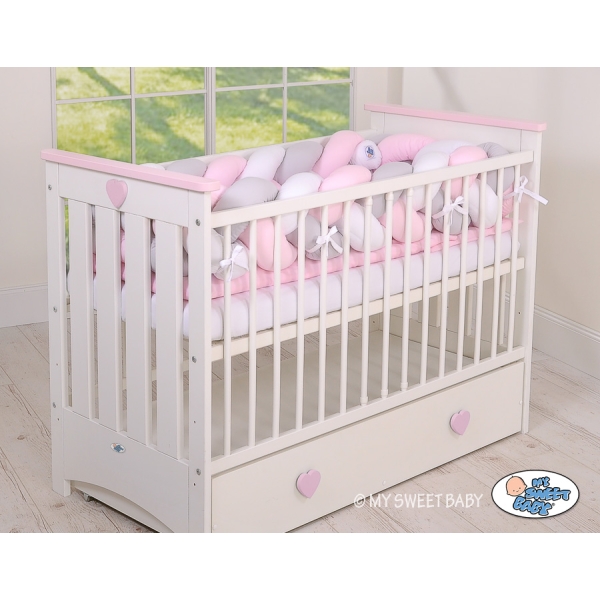 Tour de Lit Bébé Tressé 360cm Anti-chocs Rose Blanc Gris