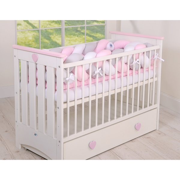 Tour de Lit Bébé Tressé 360cm Anti-chocs Rose Blanc Gris