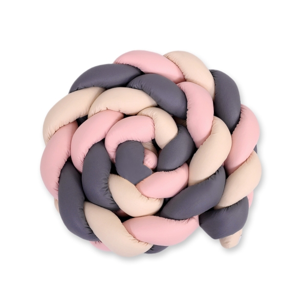 Tour de Lit Bébé Tressé Extra épais 3,6m Beige Anthracite Rose Poussiéreux