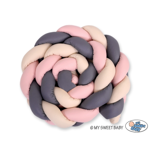 Tour de Lit Bébé Tressé Extra épais 3,6m Beige Anthracite Rose Poussiéreux