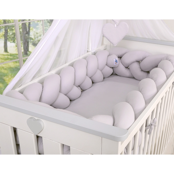 Tour de Lit Bébé Tressé Extra épais 3,6m Gris